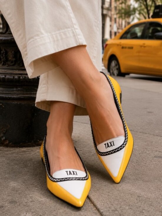 kate spade Shoes - Kate Spade New York Taxi Pointed Toe Flats Yellow White Novelty Shoes 10B EUC